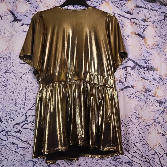 GOLD METALLIC TOP 2/2X Torrid Metallic Party Dressy V-neck Holiday NYE GNO Fall - Picture 4 of 8
